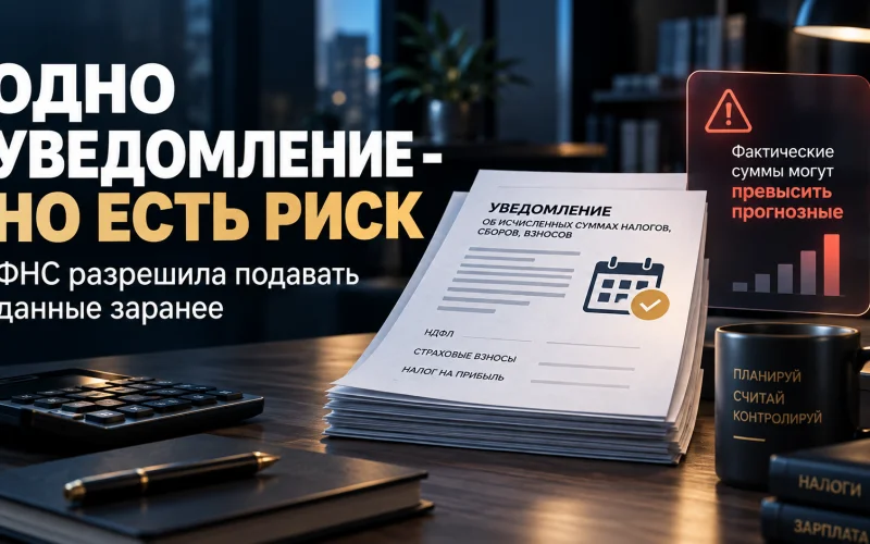 Стопка налоговых уведомлений и предупреждение о риске превышения прогнозной суммы